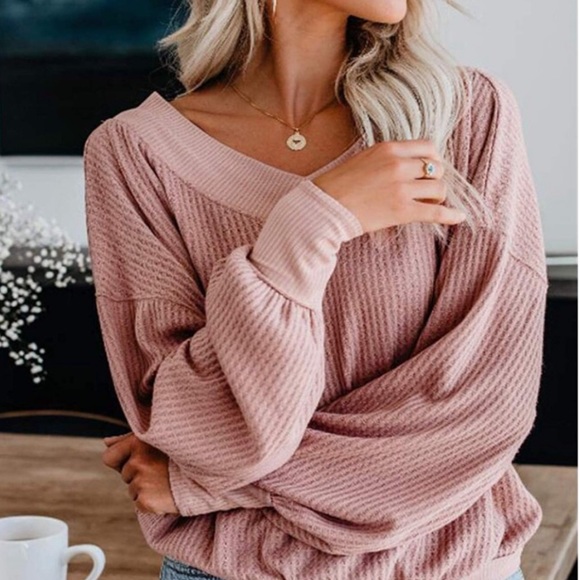 🍁Oversized Off Shoulder Waffle Knit Sweater🍁 - Picture 4 of 8